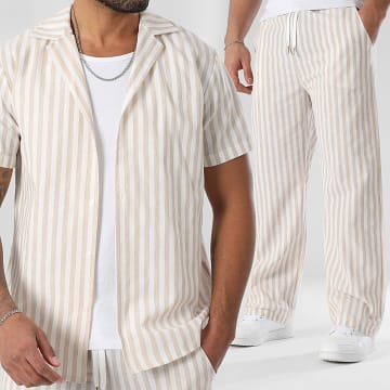 LBO - Camicia e pantaloni a maniche corte con strisce 1565 1609 Beige Bianco